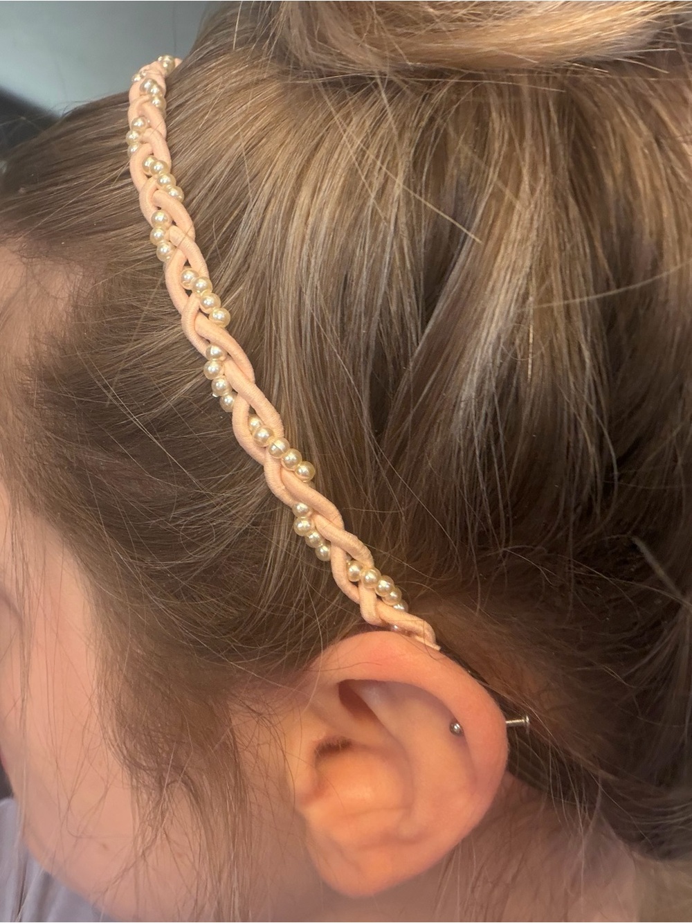 Pearl-Trim Braided Pink Headband